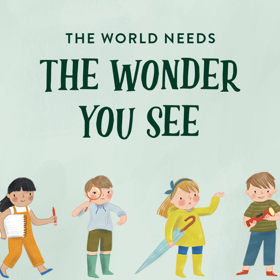 Four illustrations of children stand under the title of Joanna Gaines' new book, The World Needs the Wonder You See.