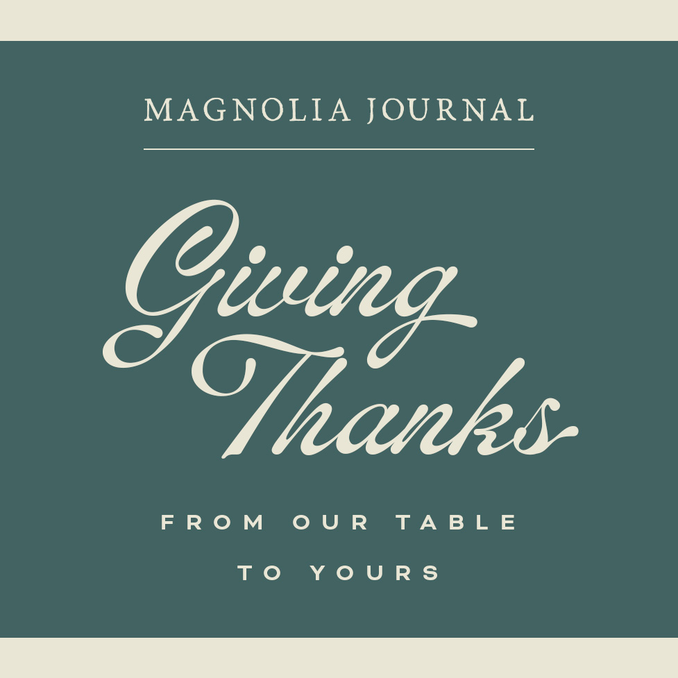 Teal background with linen text overlay that says "giving thanks from our table to yours."