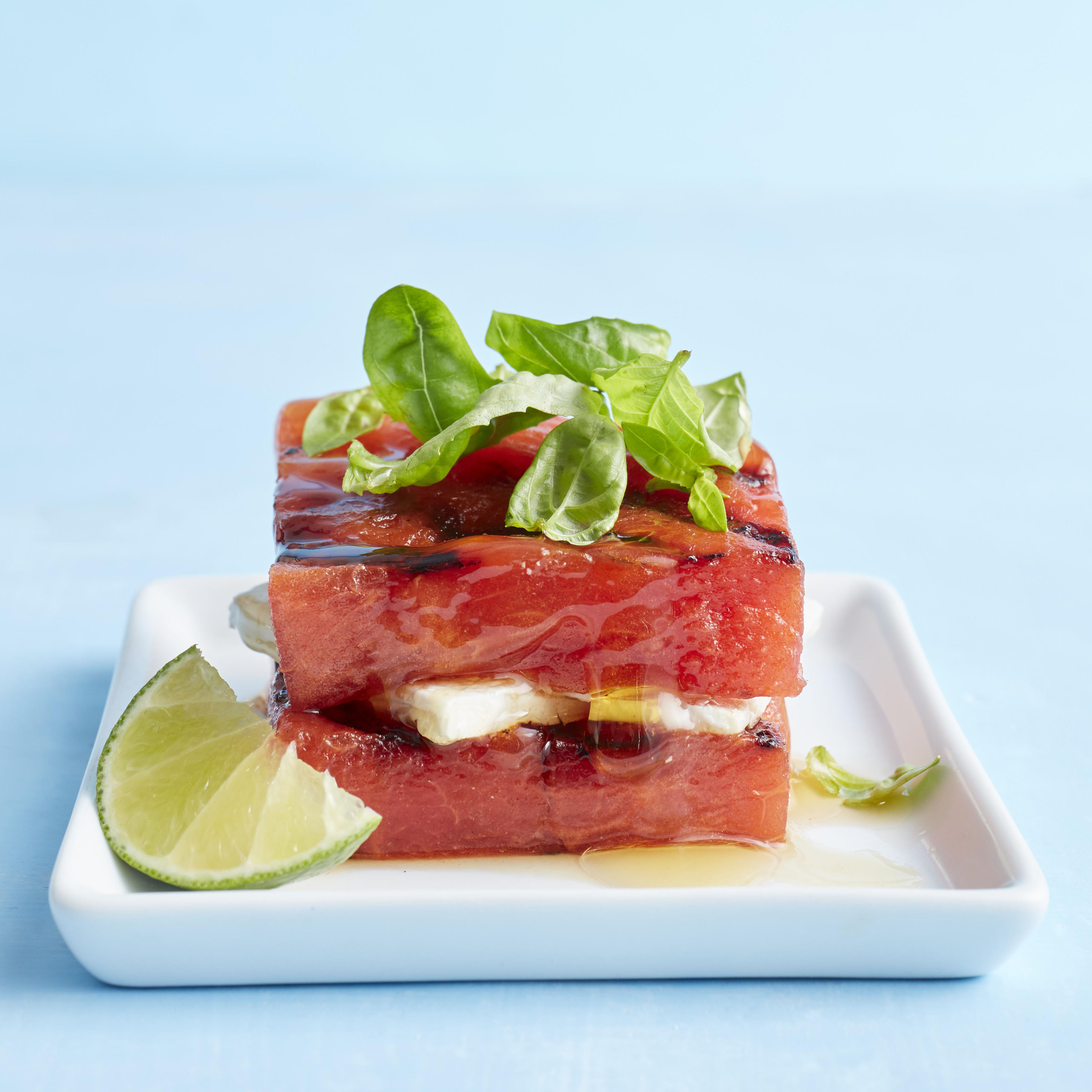 Grilled Watermelon with Feta Salad Stacks