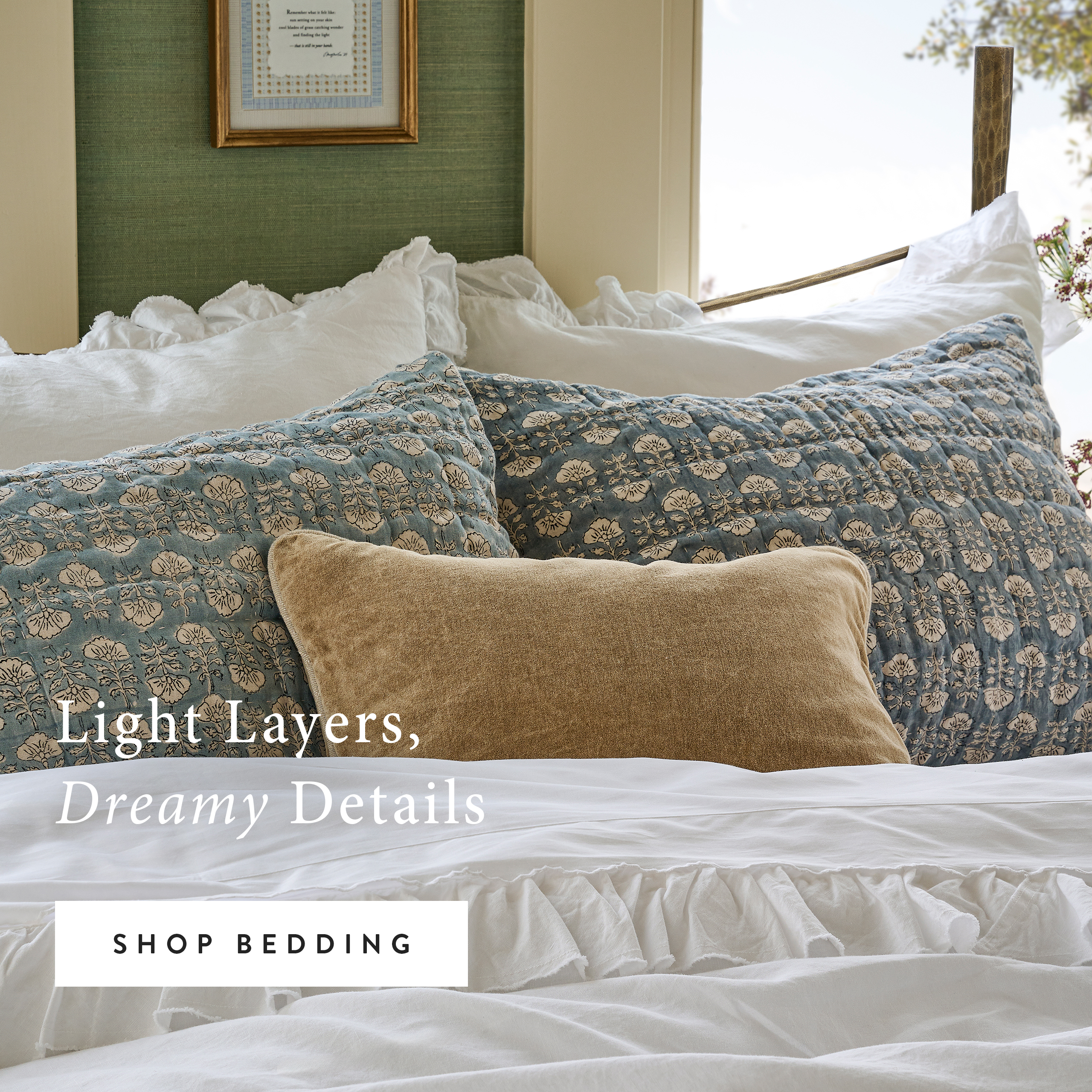 Light Layers. Creamy Details.  shop bedding.