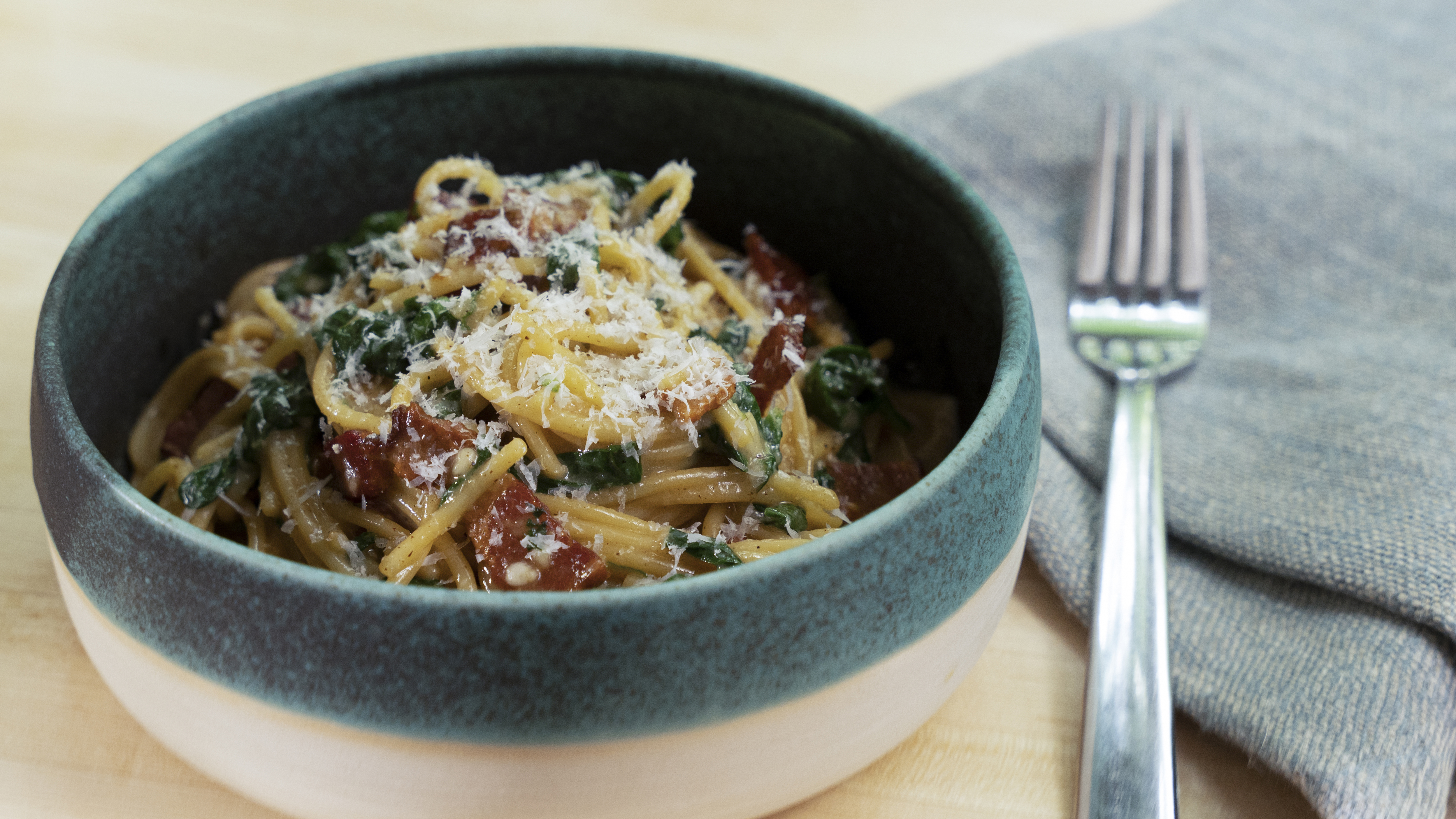 Spaghetti Carbonara with Spinach Recipe - Magnolia