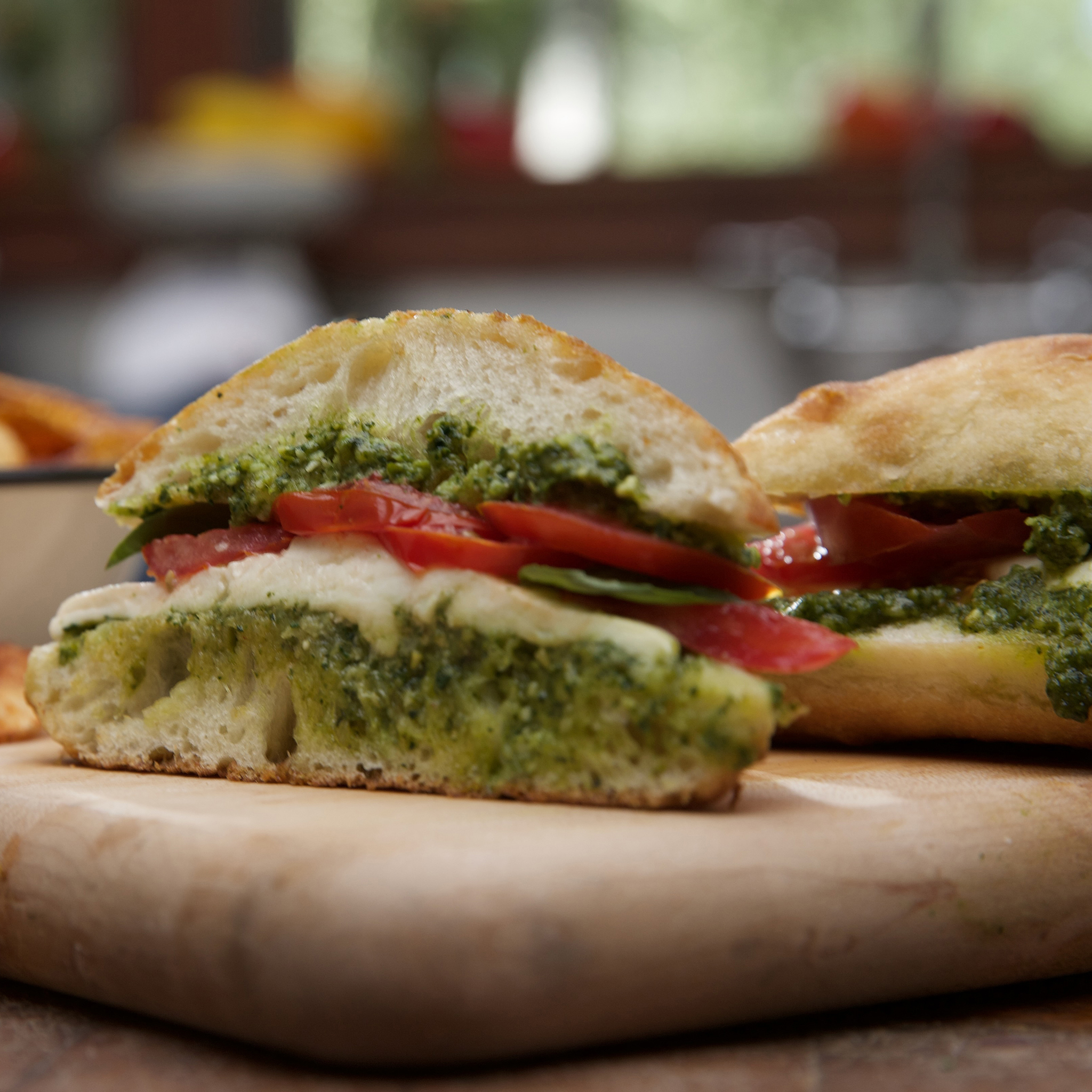Elizabeth Poett's Pesto Caprese Sandwiches with Balsamic Glaze