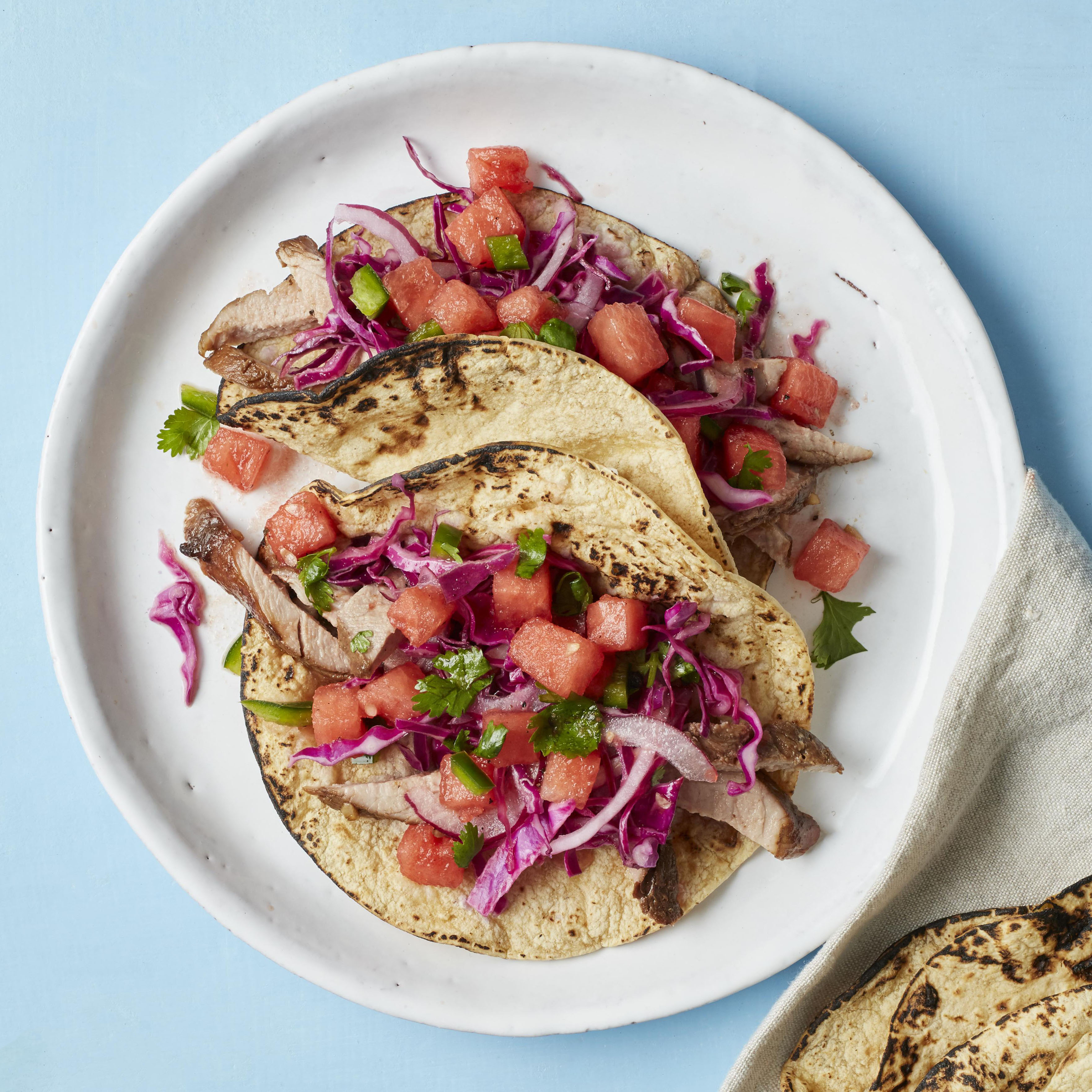 Grilled Pork Tacos with Watermelon Relish