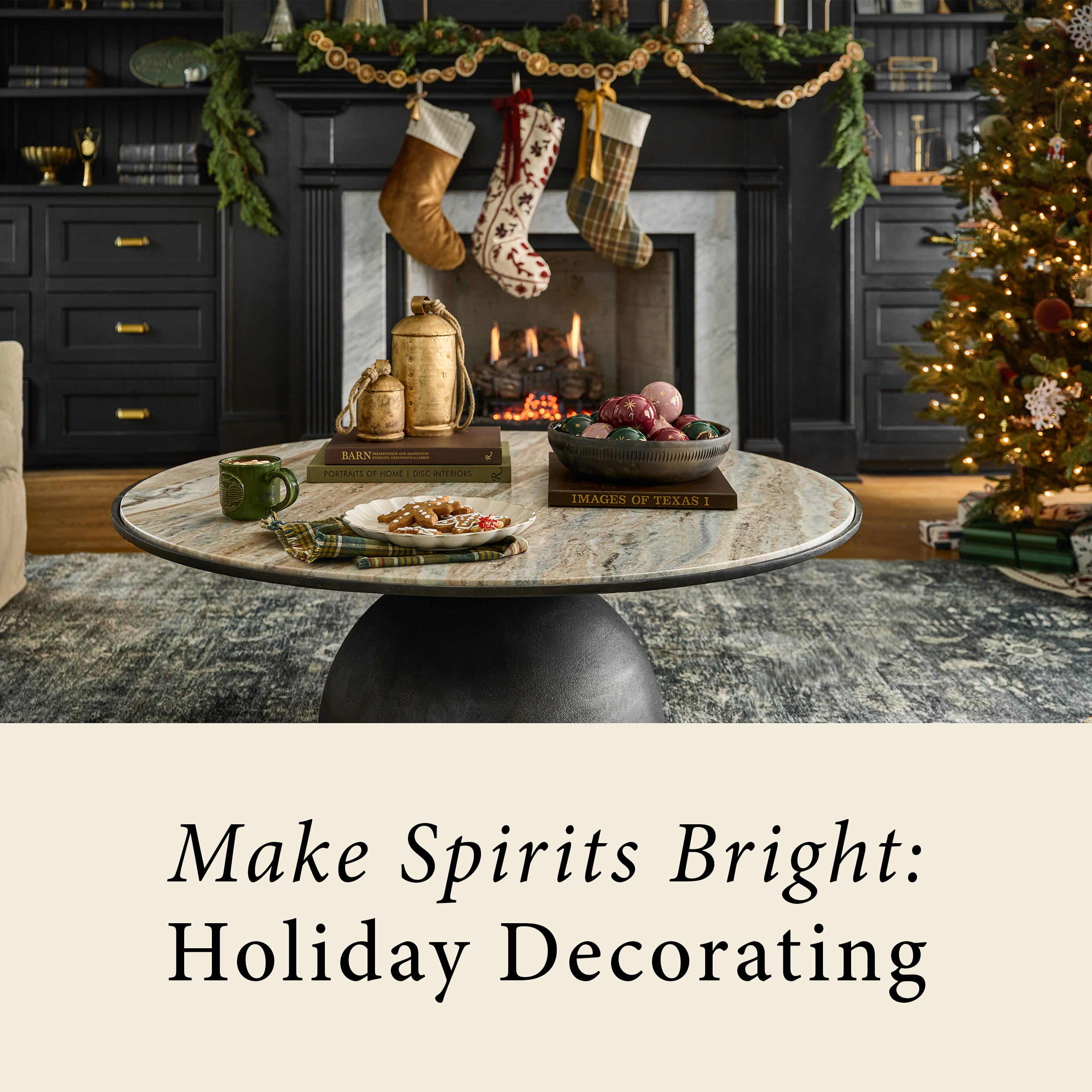 make spirits bright: holiday decorating - a photo of stockings hung above a fireplace