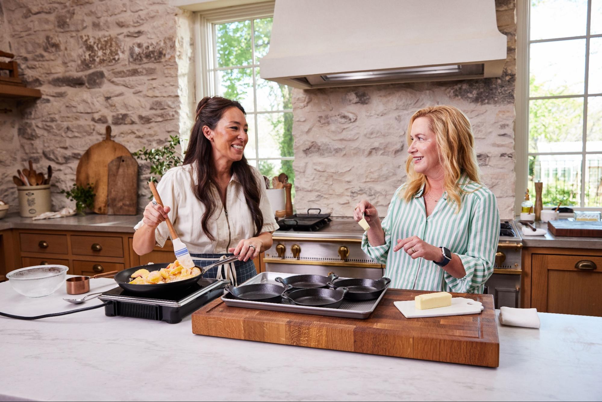 Joanna Gaines and Angela Kinsey chat in the kitchen as they make tried-and-true Texas recipes.