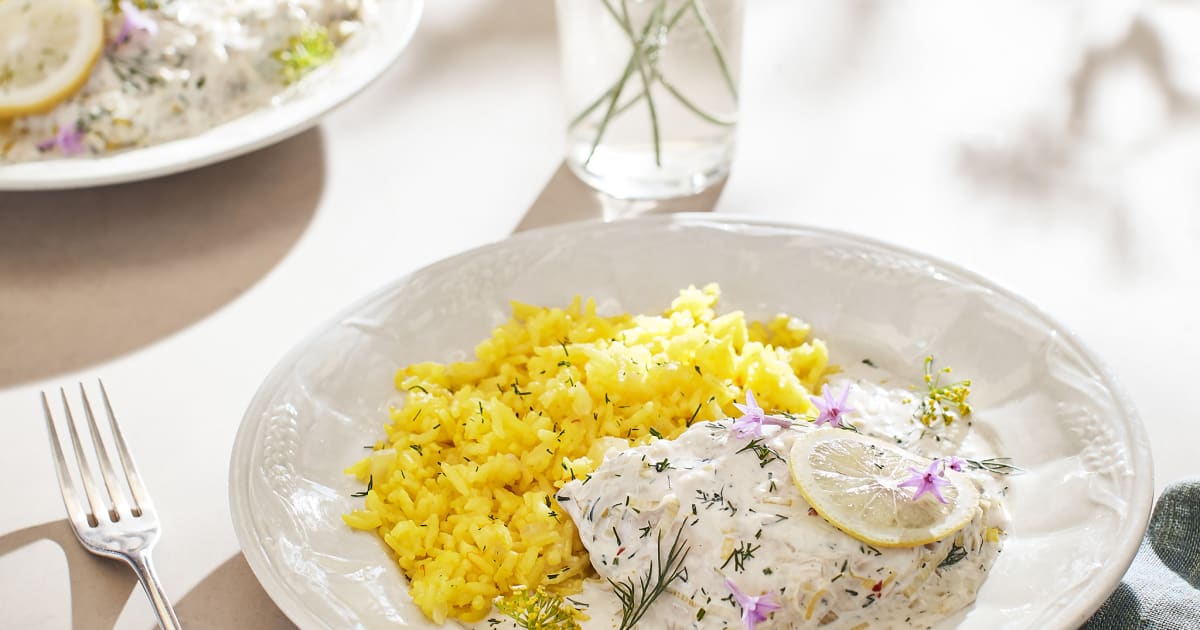 White Fish with Dill Sauce and Saffron Rice Recipe - Magnolia